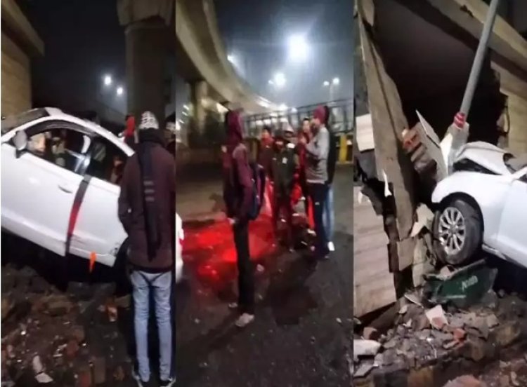 नोएडा में बड़ा हादसा, तेज रफ्तार ऑडी शौचालय से टकराई, पांच लोग घायल