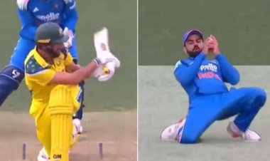 IND vs AUS: शॉर्ट ने गोली की रफ्तार से मारा शॉट, बीच में आ गए विराट कोहली, पीछे गिरते हुए लपका कैच