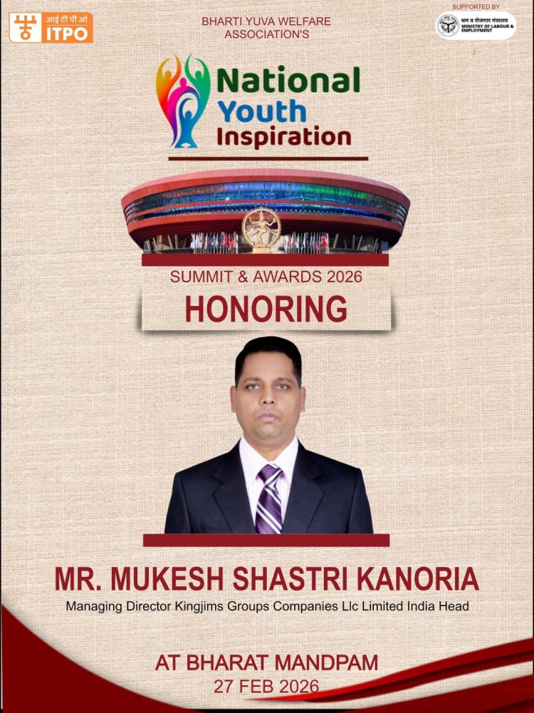 Mr. Mukesh Shastri Kanoria to Be Honoured with National Youth Inspiration Award 2026